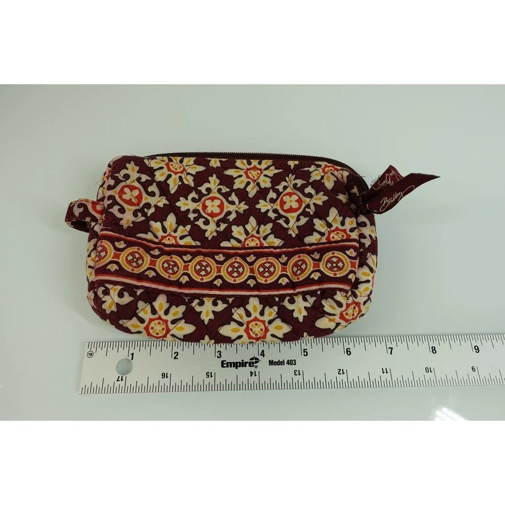 Vera Bradley Burgundy Medallion Small Travel Cosmetics Makeup Case Zipper Lined